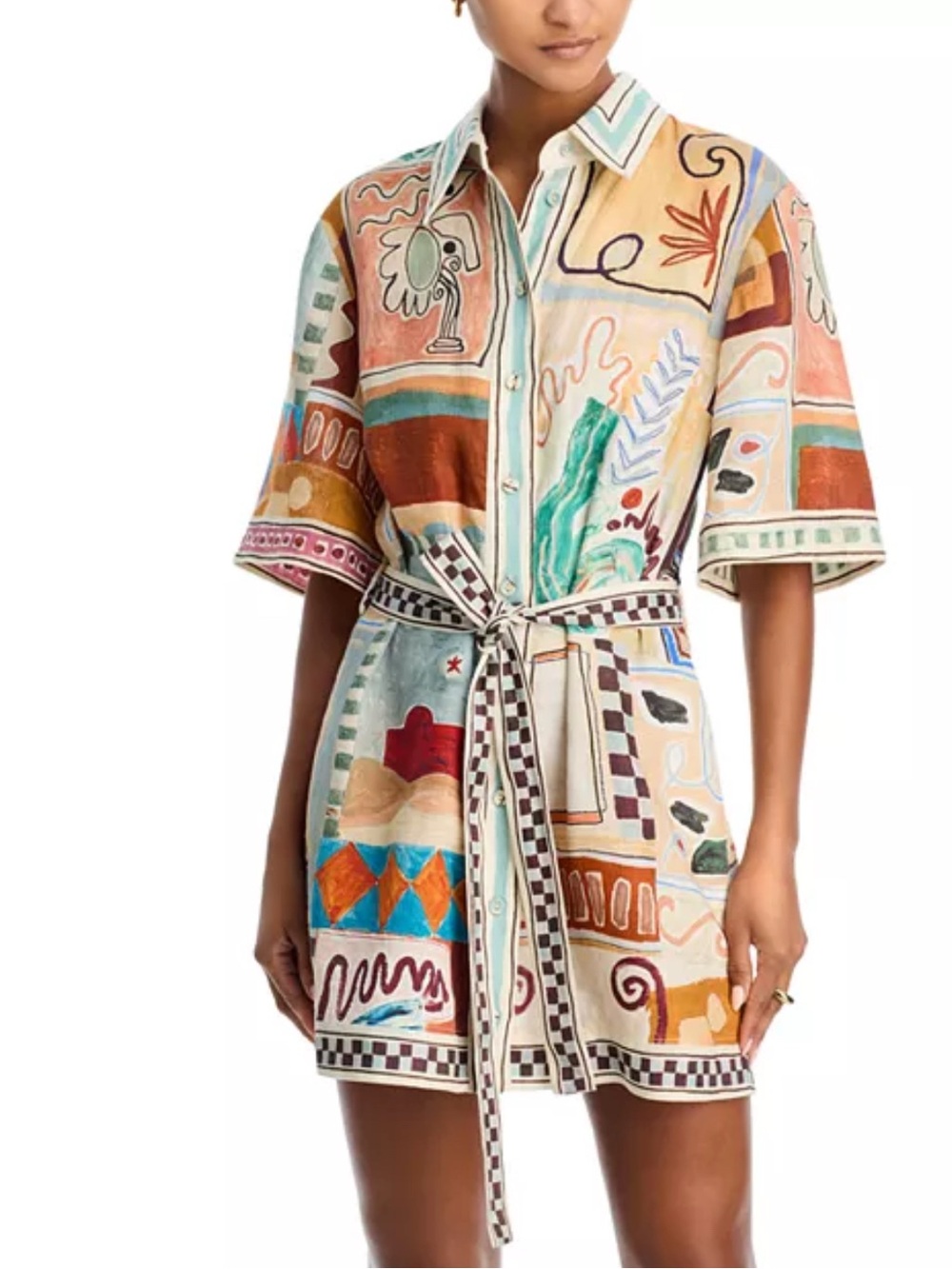 NWOT Alemais Michelle Linen Mini Dress | Abstract Print | Retail $782